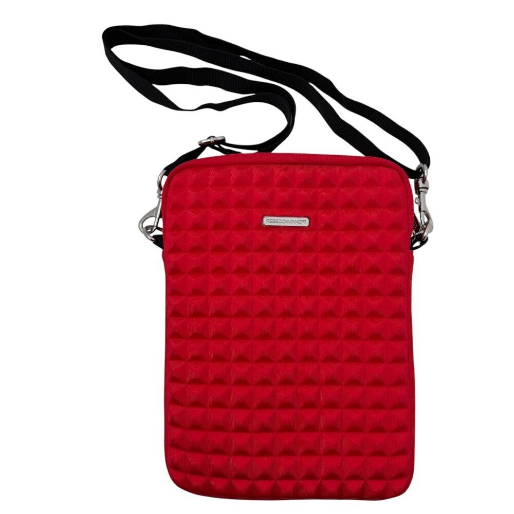 REBECCA MINKOFF Red Neoprene Pyramid Stud iPad Tablet Case Bag